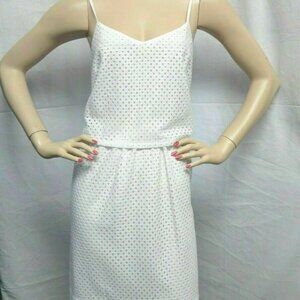 LOFT * WHITE STRAPS EYELET OVERLAY TOP CAREER CASUAL DRESS SIZE: 14 NWT